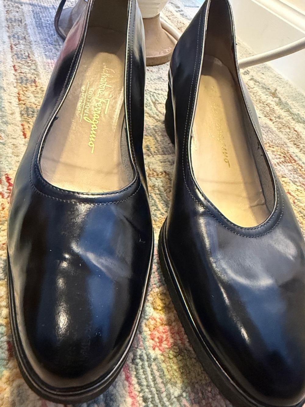 Salvatore Ferragamo Black Leather Ballet wedges